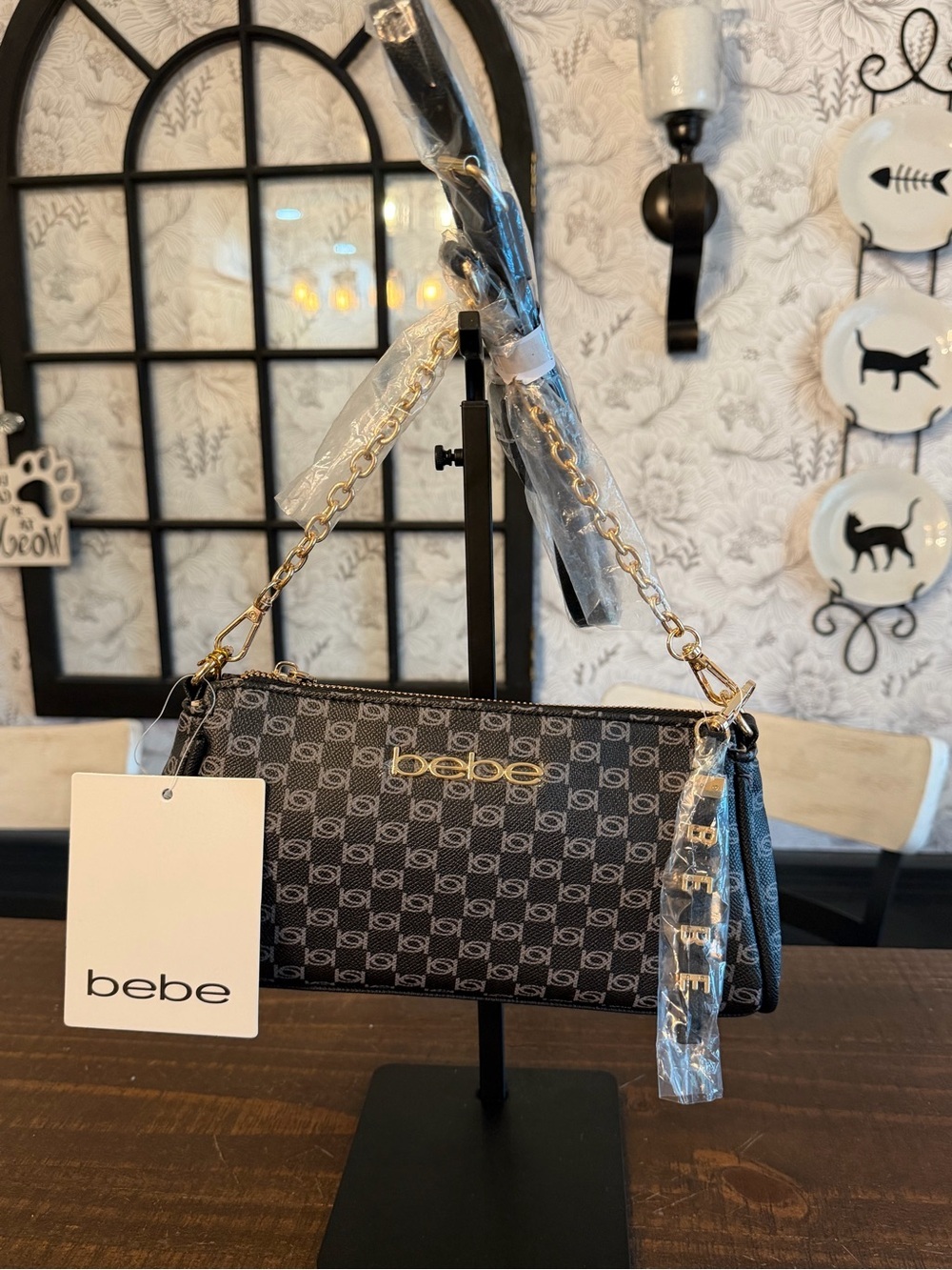 bebe Black Logo Baguette & Wallet